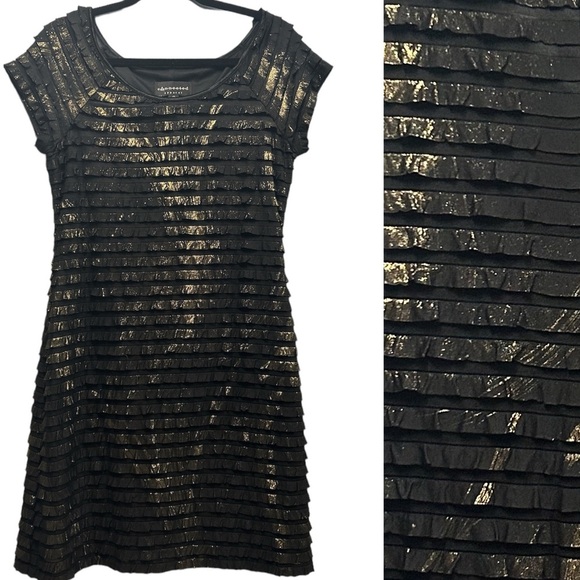 Connected apparel, Size 12 black and gold frills dress with built in slip. - Picture 5 of 11